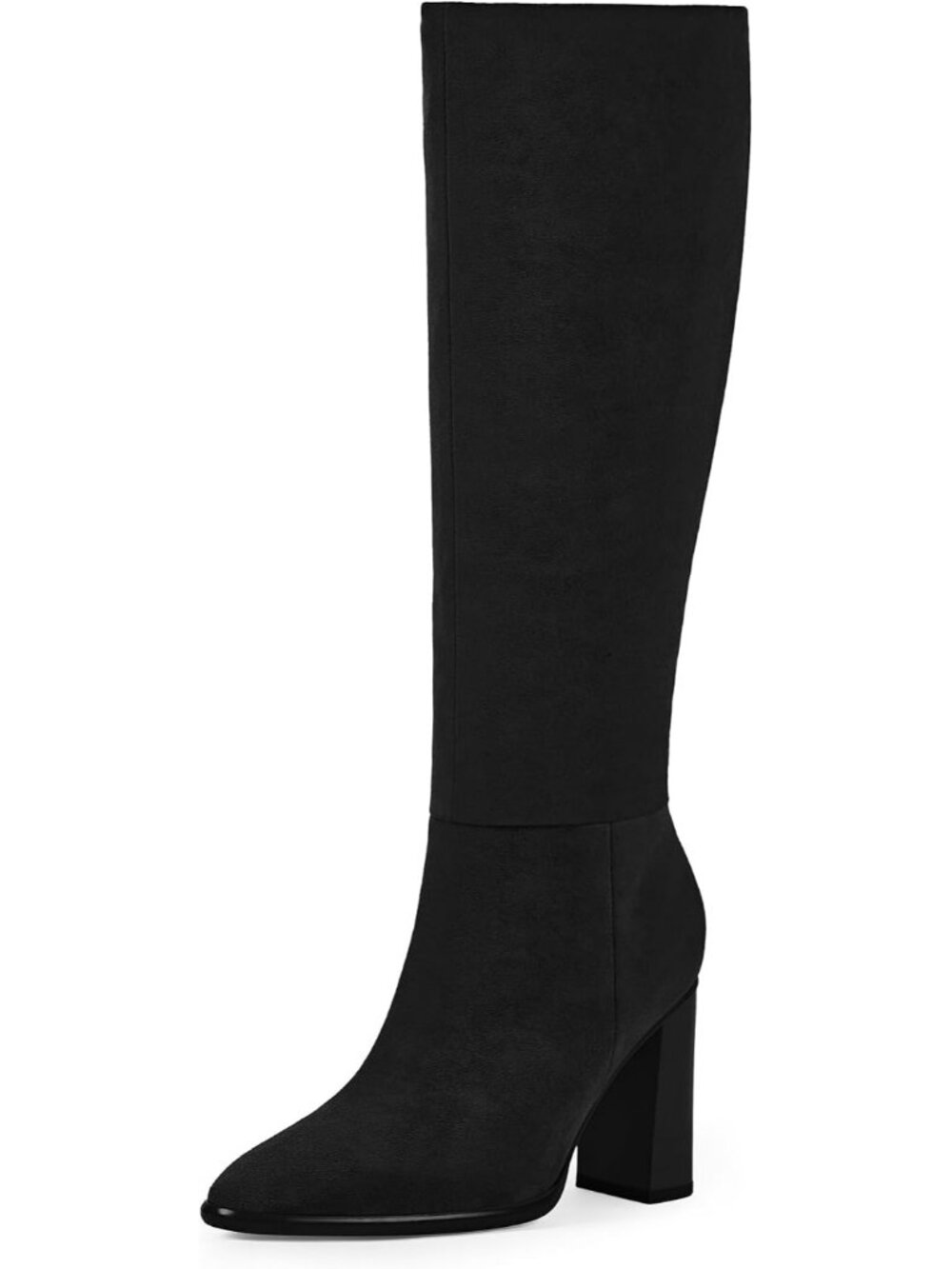 Women's Sleek Black Pointed Toe Chunky Heel Cushioning Foam Knee High Boot Shoes